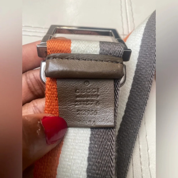 Men's Gucci Canvas Leather Trim Embellishment Belt Size Medium - Picture 5 of 5